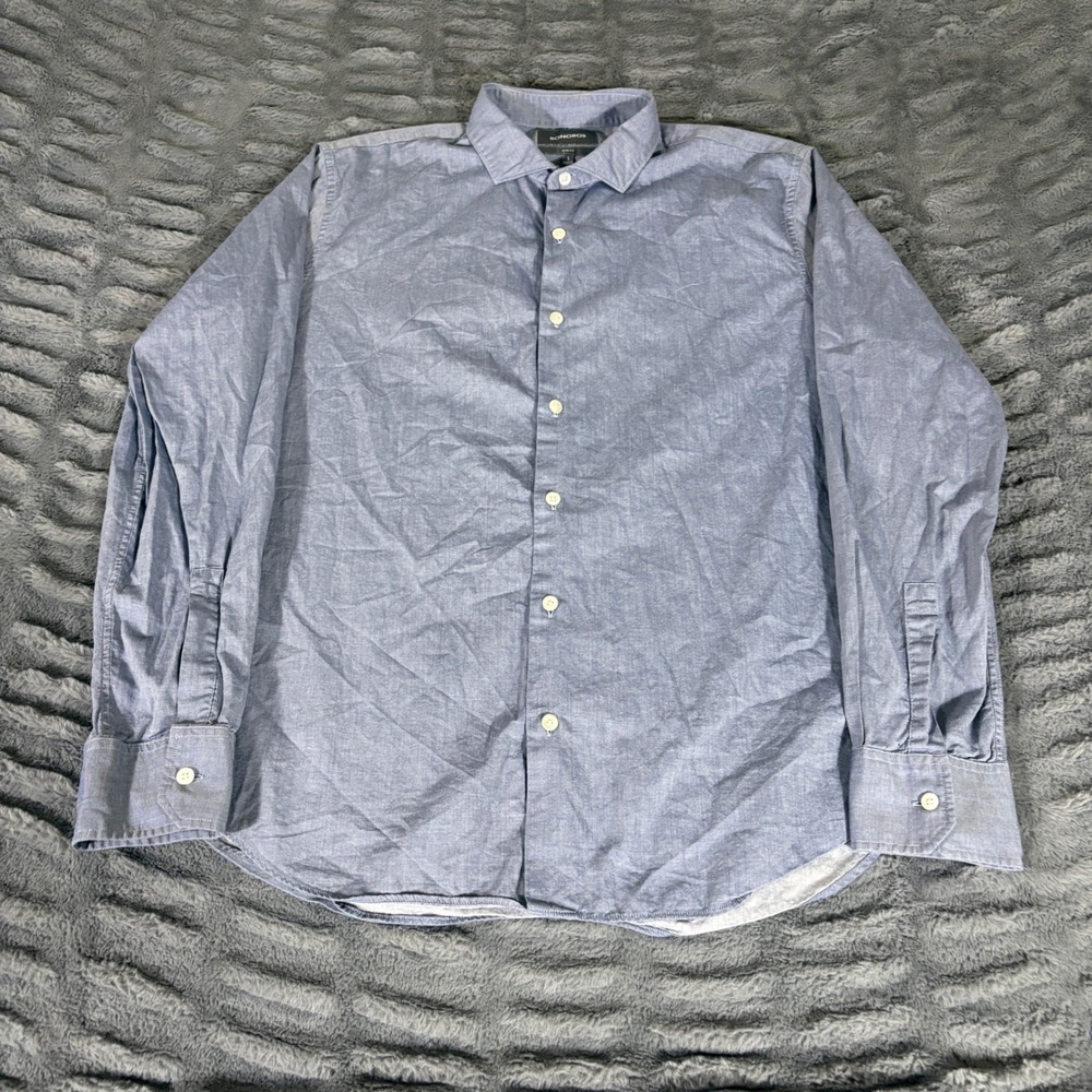 Bonobos Slim Fit Men Large Blue Cotton Button Down Long Sleeve Shirt AT327